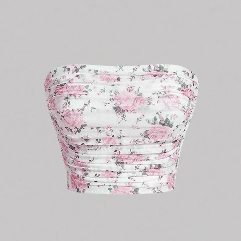 SHEIN White and Pink Floral Tube Top M/S